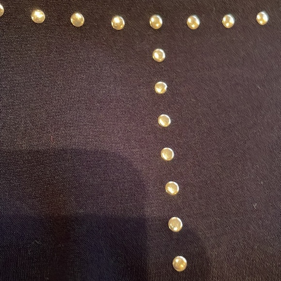 Chico’s Size 2 ( 12/14) Navy Studded Top with Raglan 3/4 Sleeves. - Picture 4 of 10
